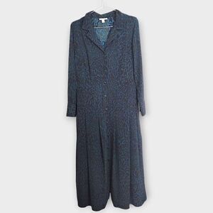 Top Shop Leopard Midi Sz 8 Turquoise Black Button Crepe Dress Academia Whimsicor